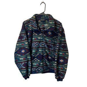 Vintage Lands End Womens Regular Fleece Jacket With Southwestern Pattern Full-Zi